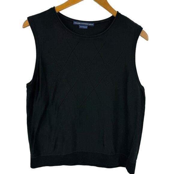 Vintage Ralph Lauren Golf Pointelle Knit Diamond Pattern Black Vest Size Large - Picture 1 of 15